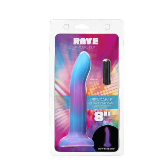 Фалоімітатор, що світиться в темряві, ADDICTION Rave 8″ Glow in the Dark Dildo Blue Purple, 20,3 см | Зображення 7