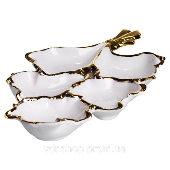 Менажниця порцелянова на 5 секцій для закусок 37.5×22.5×5 (см) тарілка менажниця Білий із золотом ZBSY-15.5 | Зображення 1