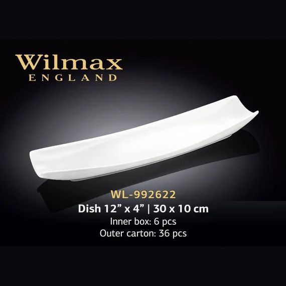 Блюдо фарфоровое Wilmax WL-992622 прямоугольное 30×10 см белое для сервировки и подачи | Зображення 1