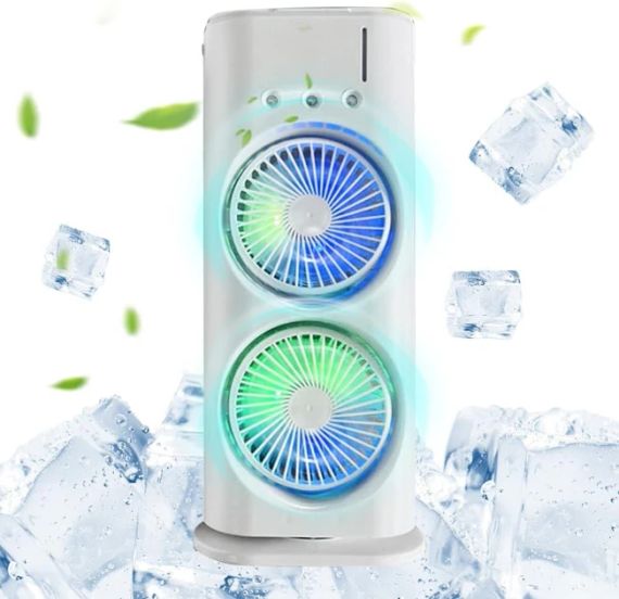 Вентилятор настольный двойной с охлаждением Double-ended Spray Fan LED подсветка 3 скорости пульт | Зображення 1