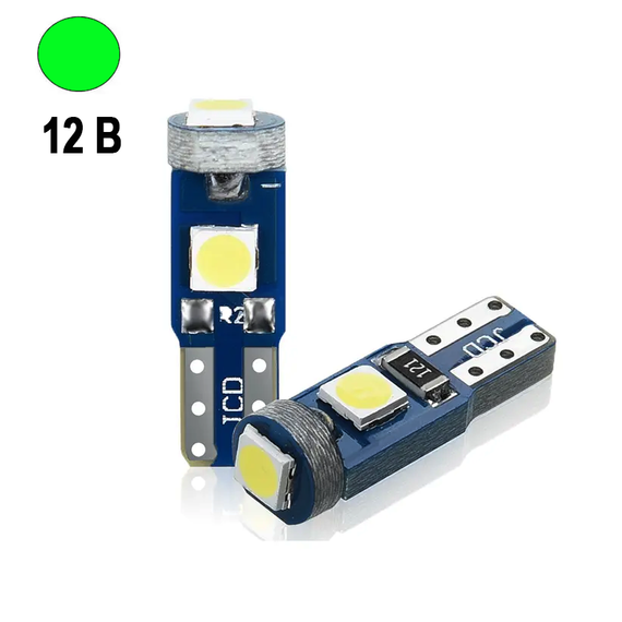 Автолампа светодиодная T5 W2x4.6d, 3030 х 3 smd, зеленая, 12 В | Зображення 1