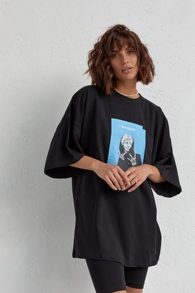 Костюм с футболкой oversize и велосипедками черный цвет S | Зображення 2