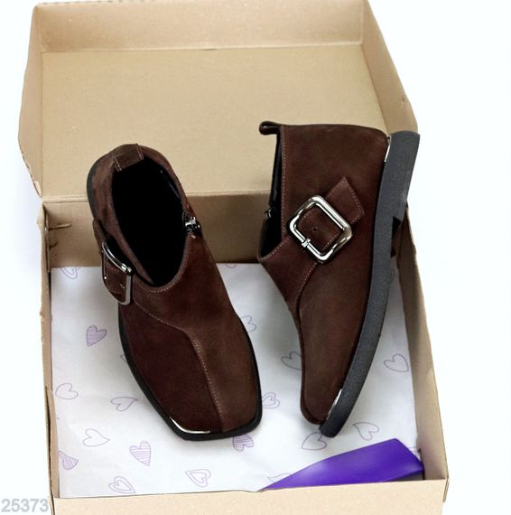 Дизайнерские коричневые туфли натуральная замша квадратный носок | Зображення 6