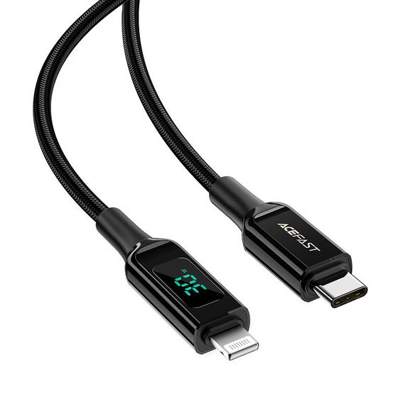 Дата кабель Acefast MFI C6-01 USB-C to Lightning zinc alloy digital display braided (1.2m) Black | Зображення 1