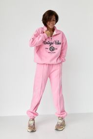 Утеплений спортивний костюм зі світшотом та джогерами - рожевий цвет, M (є розміри)
