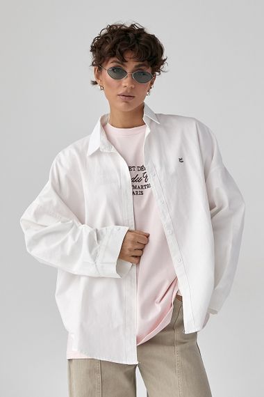 Котонова сорочка з вишитим написом - молочний цвет, ONE SIZE (є розміри)