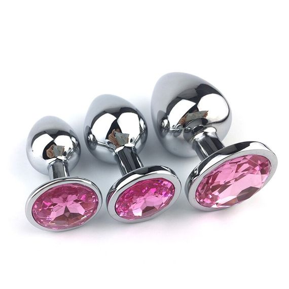Набор анальных пробок с камушками розового цвета (S,M,L) | Зображення 3