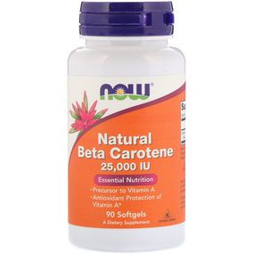 Витамин A NOW Foods Natural Beta Carotene 25000 IU 90 Softgels
