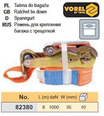 Ремінь ремінь кріплення багажу тріщатка 1000daN 35мм х 8м VOREL-82380