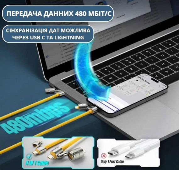 Компактний кабель 4 в 1 для швидкого заряджання та передачі даних із захистом від перегріву 1 м   Блакитний | Зображення 4
