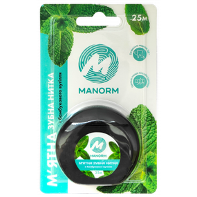 Зубна нитка з бамбукового вугілля м'ятно-вощена ТМ "Manorm", 25 м