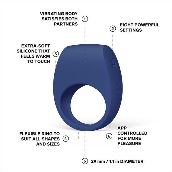 Ерекційне кільце з вібрацією LELO Tor 3 Base Blue, керування зі смартфона sexstyle | Зображення 1