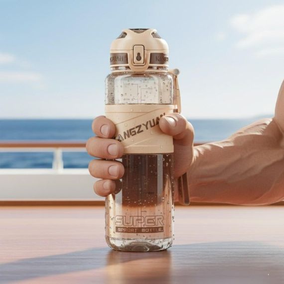 Спортивна пляшка KANGZYUAN 1000 мл (1 л) — Коричнева Tritan BPA-free, ударостійка еко-пляшка з фільтром ремінцем | Зображення 6