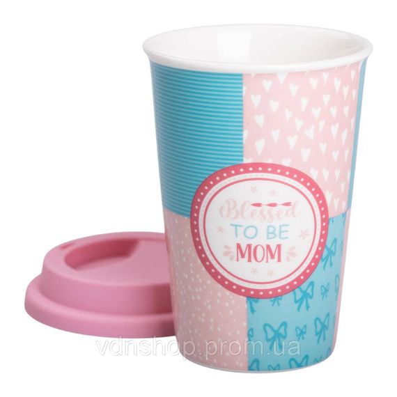 Стакан порцелянаовий 420 мл з силіконовою кришкою Blessed to be mom RX-N240288BM | Зображення 1