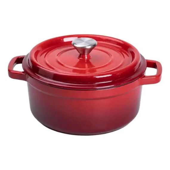 Каструля чавунна емальована 3 л з кришкою Ø24 см Червона