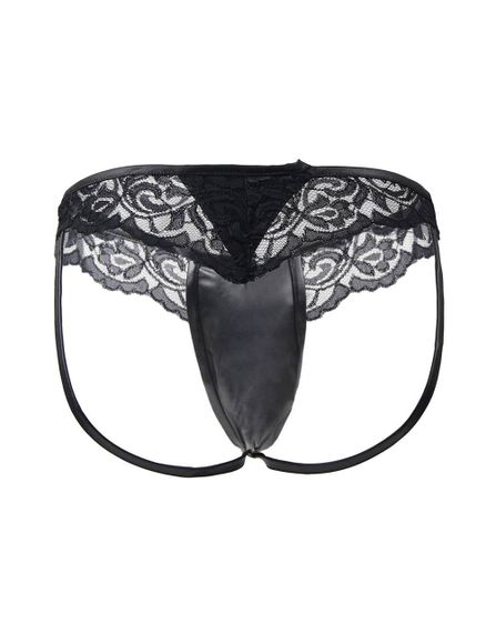 Чоловічі стрінги Star Night з імітацією шкіри та мереживом, чорні, L Sex Aura | Зображення 5