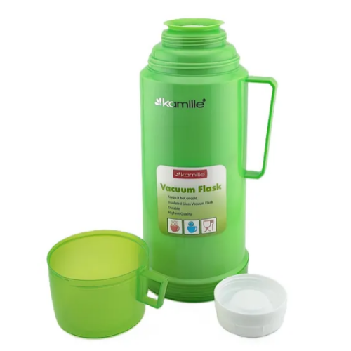 Термос 1л зі скляною колбою і пластикової чашкою (синій, зелений, червоний) KAMILLЕ 2072 | Зображення 3