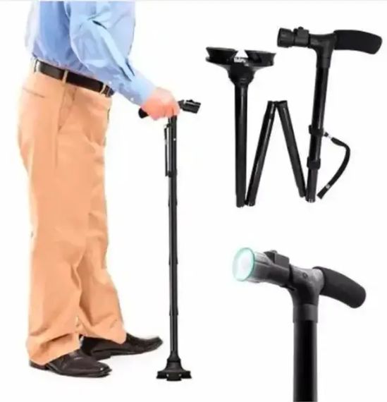 Трость телескопическая с подсветкой фонариком и нескользящей тройной подставкой Trusty Cane | Зображення 1