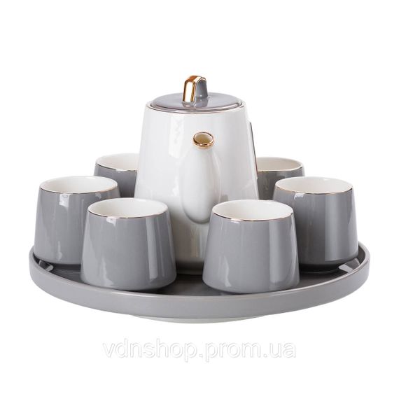 Чайный сервиз на 6 персон с фарфоровой подставкой, серый HP-15-26 | Зображення 5