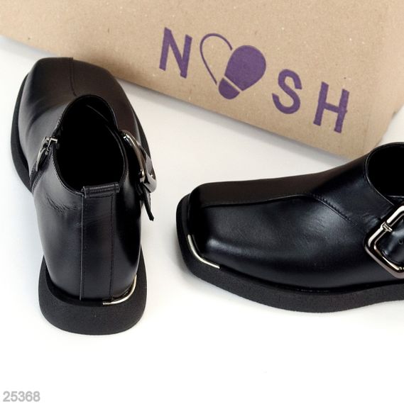 Дизайнерські чорні туфлі натуральна шкіра квадратний носик | Зображення 3