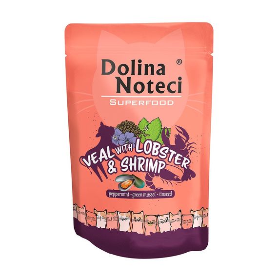 Вологий корм для котів з телятиною, лобстером та креветками Dolina Noteci Superfood Cat Veal with Lobster & Shrimp, 85 гр