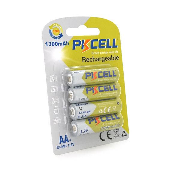 Аккумулятор PKCELL 1.2V AA 1300mAh NiMH Rechargeable Battery, 4 штуки в блистере цена по блистеру, Q12