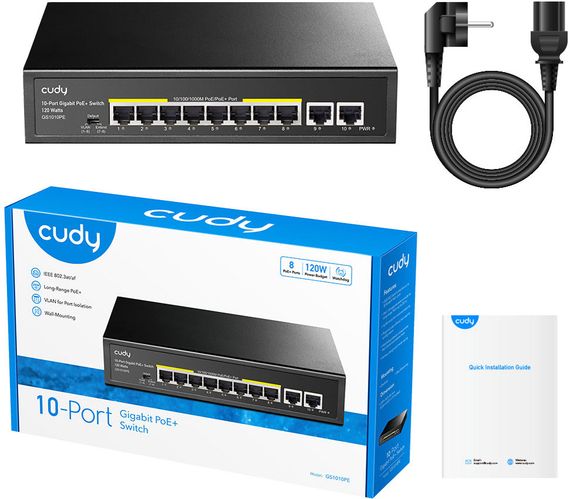 Комутатор Cudy GS1010PE, 8-Port Gigabit PoE+ Switch with 2 Gigabit Uplink Ports 120W | Зображення 3