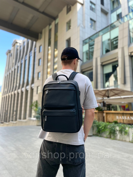 Мужской рюкзак для ноутбука и поездок из натуральной кожи 40х30х16, сумка наплечная Tiding Bag , черная | Зображення 3