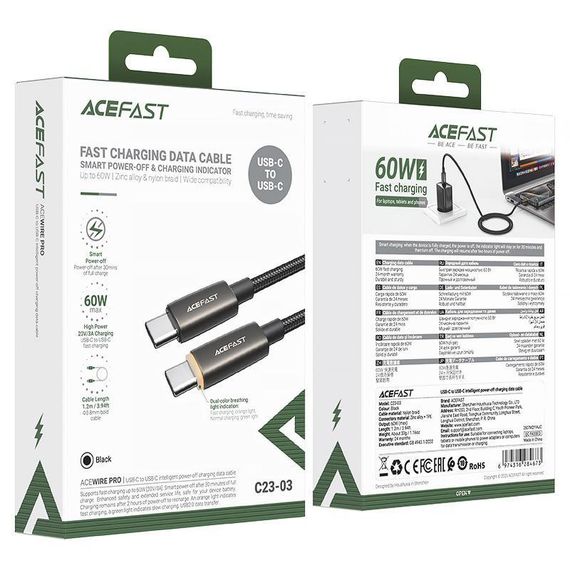 Дата кабель Acefast C23-03 Type-C to Type-C 60W (1.2m) Black | Зображення 3
