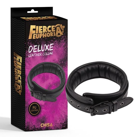 Ошейник CHISA Fierce Euphoria DELUXE из искусственной кожи, черный sexstyle
