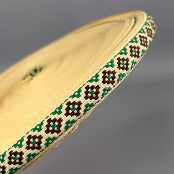 Тасьма національна жакардова 15 мм - бежева з коричневим (13в19)