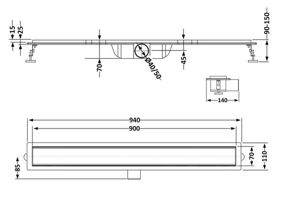 Лінійний трап Qtap Taurus FA900 із нержавіючої сталі, з сухим затвором QTTAUFA900 | Зображення 1