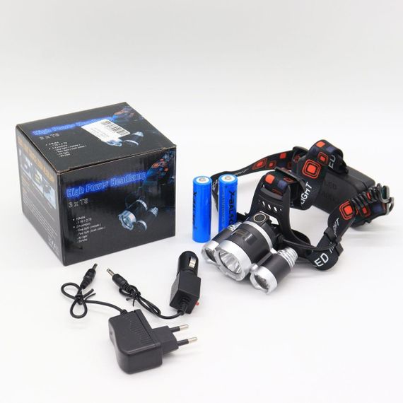 Фонарь налобный аккумуляторный RJ 3000, зарядка от сети и прикуривателя / Светодиодный фонарь на голову | Зображення 9