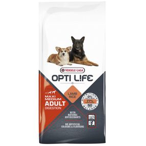 Сухой корм с ягненком для собак средних и крупных пород Opti Life Adult Digestion Medium & Max, 12.5 кг