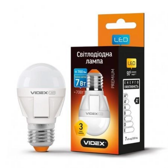 Лампа G45 7W E27 3000K 220V LED Videx
