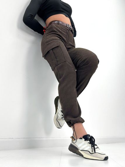 Женские вельветовые брюки карго с накладными карманами GF01710 цвет коричневый, размер 46/48 | Зображення 5