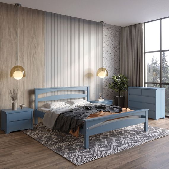 Полуторне дерев&#039;яне ліжко Mebigrand Чикаго Сіті Сіро-синій (S7010R90B) 120х190 см (MBG-9916)