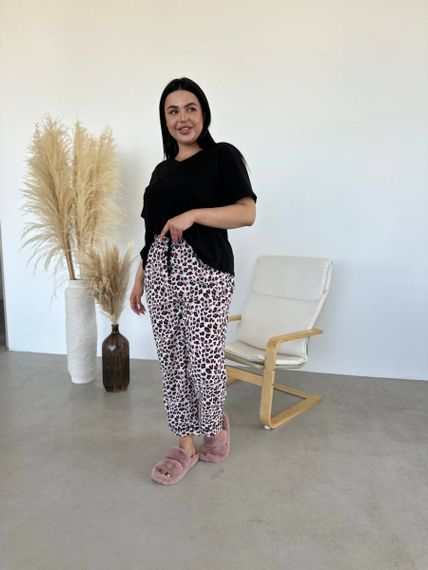 Чорна жіноча піжама з леопардовим принтом PLUS SIZE | Зображення 1