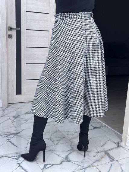 Женская свободная юбка гусиная лапка трапеция миди BU8777 цвет черно-белый, размер 42/44 | Зображення 1