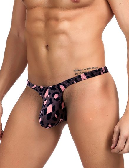 Стрінги чоловічі Star Night з темно-леопардовим принтом, чорно-рожеві, М Sex Aura