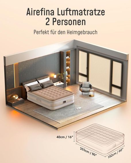 Самонадувне ліжко з вбудованим насосом, надувний матрац для дому для двох, кемпінгу 203×152×40 см до 295 кг двуспальний | Зображення 2