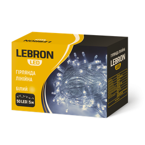 LED гірлянда LEBRON лінійна 10м, 100LED, жовта, IP20, прозорий кабель (15-18-23)