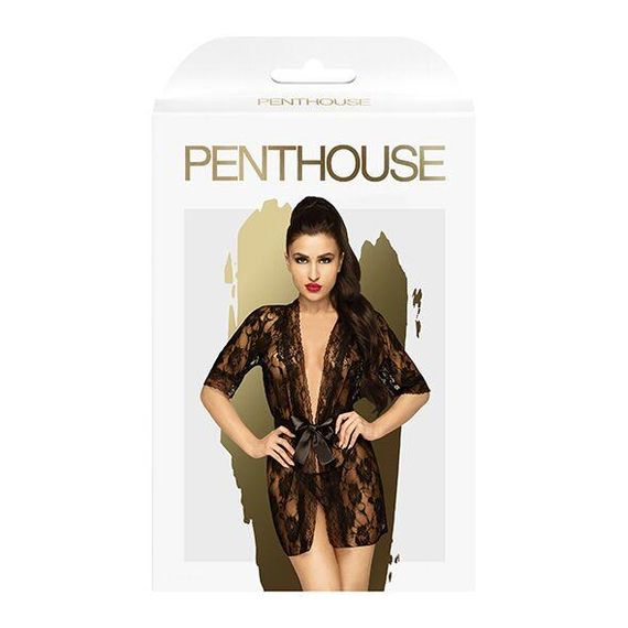 Комплект пеньюар з декором у вигляді троянд та стрінгами Penthouse - Sweet Retreat Black XL Sex Aura | Зображення 2