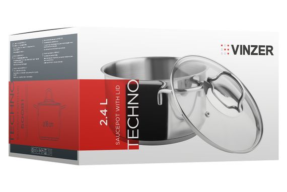 Каструля Vinzer Techno 50081, 2.4 л, 18 см, з нержавіючої сталі з кришкою, для всіх типів плит | Зображення 2