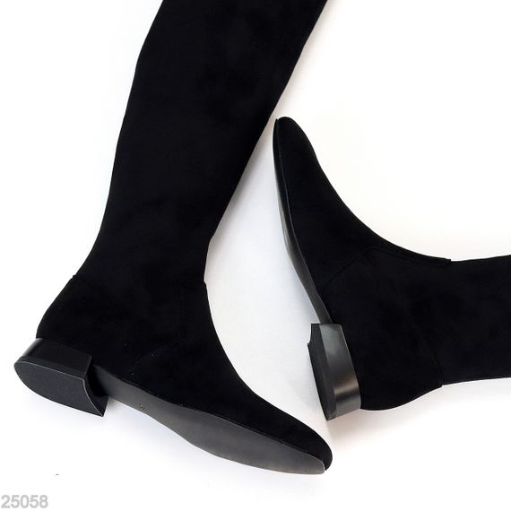 Високі чорні чоботи ботфорти низький каблук | Зображення 4