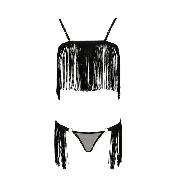 Комплект білизни Passion Exclusive KASSANDRA SET OpenBra L/XL black, ліф з бахроми, трусики-спідниця | Зображення 4