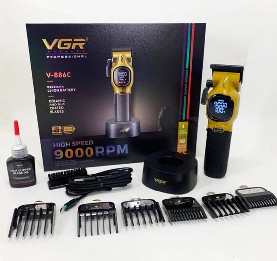 Универсальная машинка для стрижки VGR V-886C GOLD с 6 насадками професиональная аккумуляторная на подставке LED-дисплей Золотистая | Зображення 6