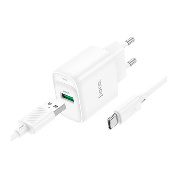 Мережевий зарядний пристрій Hoco C140A 1 USB QC 18 W + USB to Type-C | Зображення 1