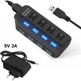 USB 3.0 HUB (концентратор) 4 порта с внешним блоком питания чёрный