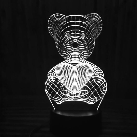 Акриловый светильник-ночник Мишка с сердцем белый tty-n000155